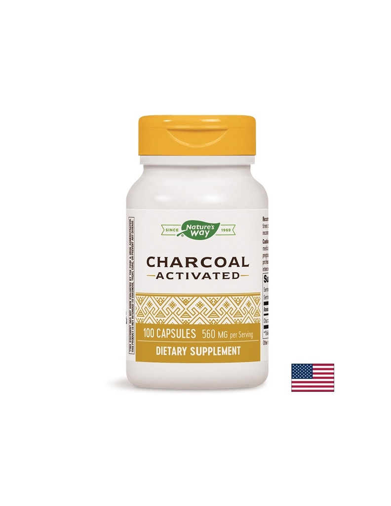 Детоксикация на храносмилателната система - Активен въглен, 100 капсули Nature’s Way