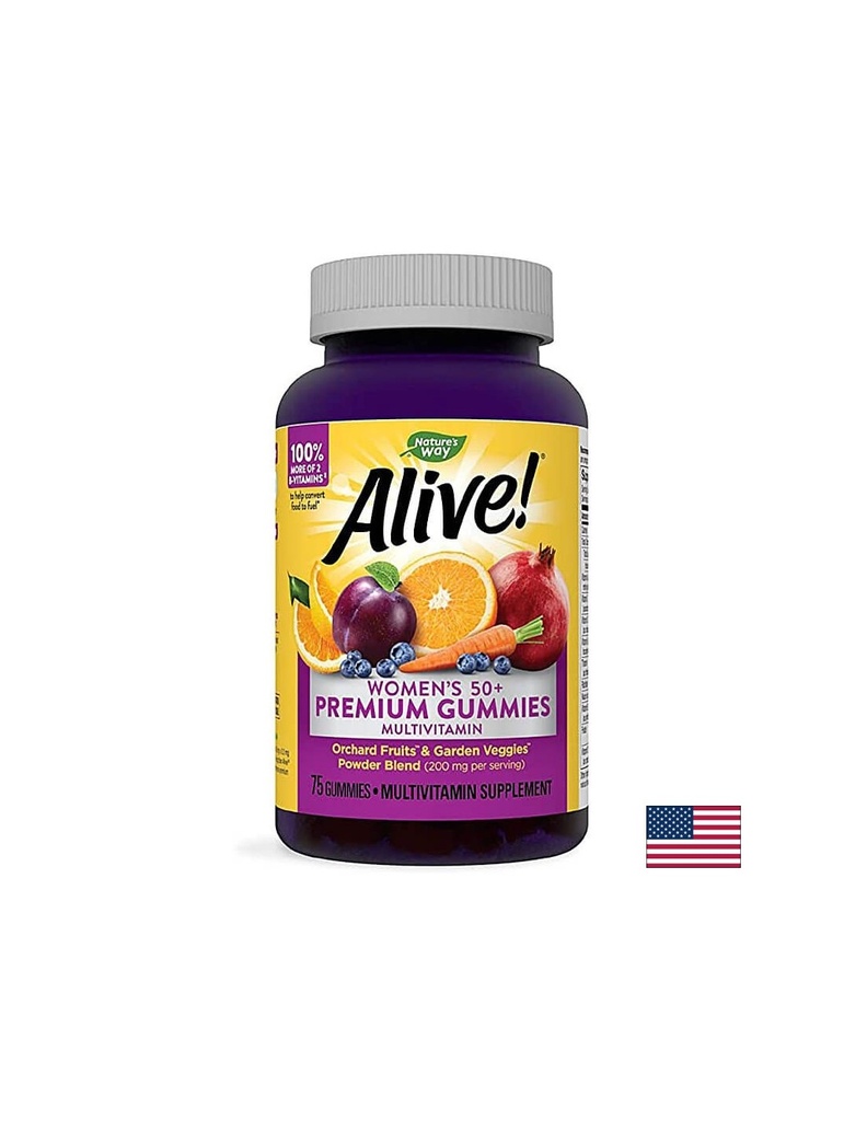 Alive! Women’s 50+ Premium Gummies multivitamin / Алайв! Премиум мултивитамини за жени 50+ , 75 желирани таблетки Nature’s Way