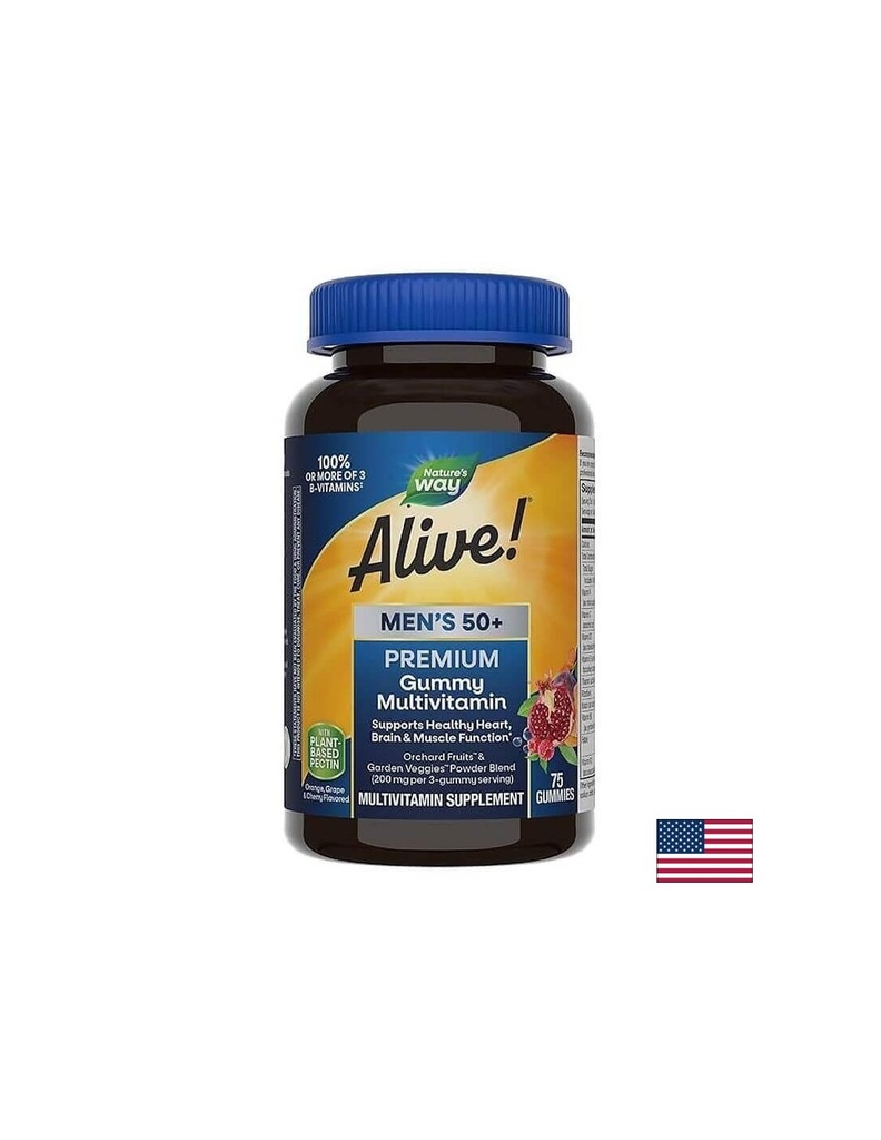 Alive! Men’s 50+ Premium Gummies Multivitamin / Алайв! Премиум мултивитамини за мъже 50+, 75 желирани таблетки Nature’s Way