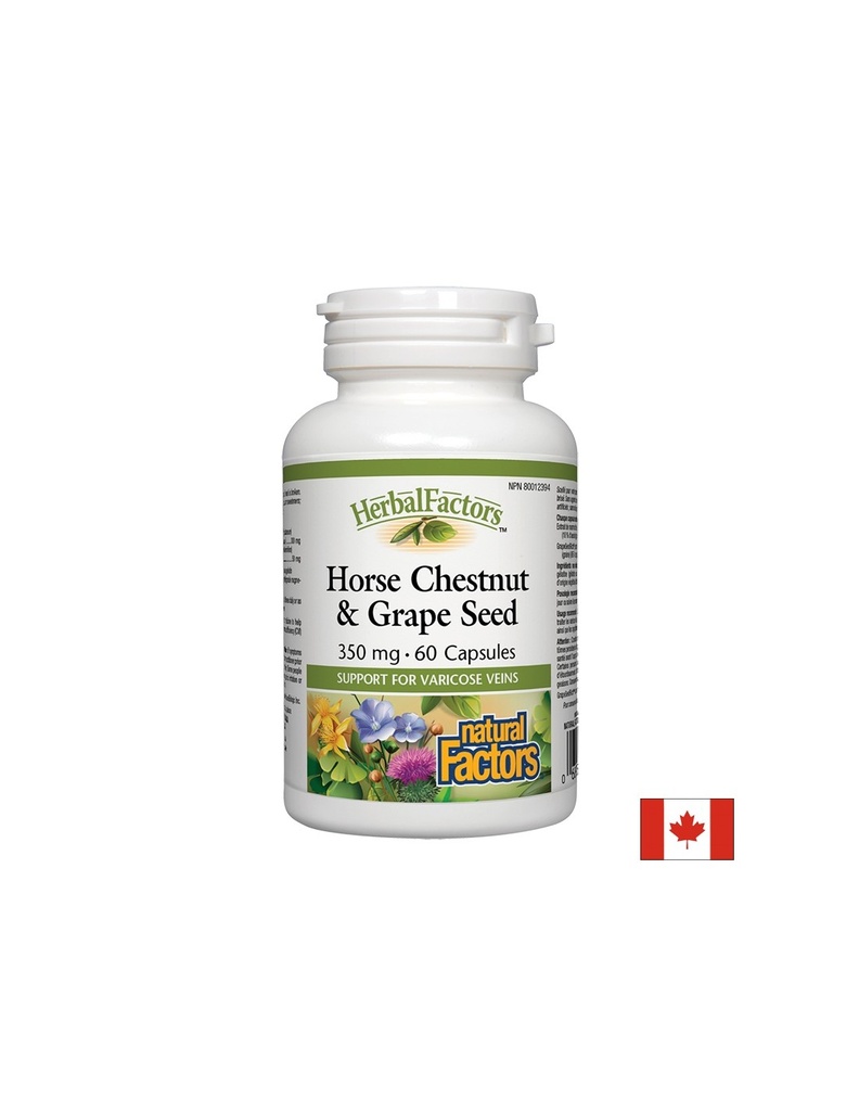 Horse Chestnut & Grape Seed - Див кестен и гроздово семе (мощен венотоник за здрави вени), 60 капсули Natural Factors