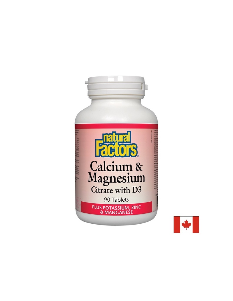 Calcuim & Magnesium Citrate with D3/ Калций с Магнезий (цитрат) и Витамин D3 + Калий, Цинк и Манган х 90 таблетки Natural Factors