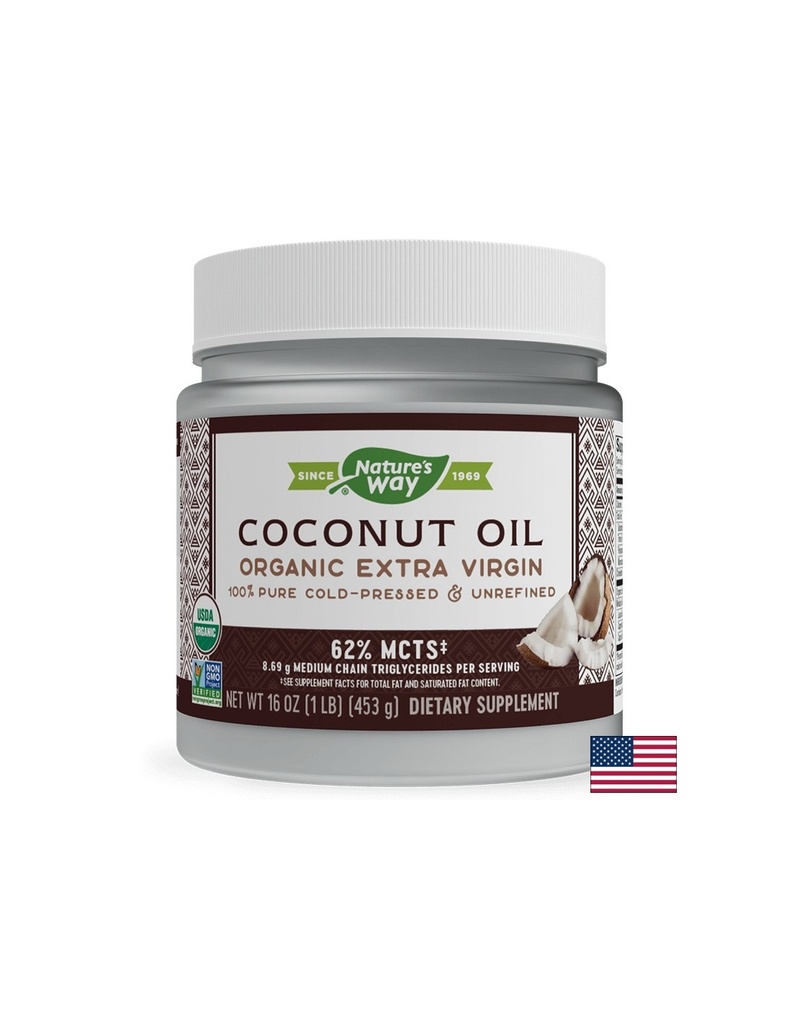 Кокосово масло, 62% MCT мастни киселини - Coconut Oil Organic Extra Virgin, 474 ml, 32 дози Nature’s Way