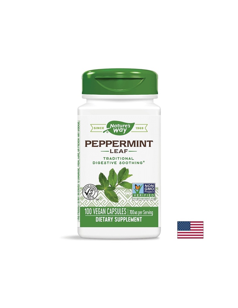 Peppermint Leaf - Мента (лист) – за успокояване на раздразненото дебело черво 350 mg, 100 капсули Nature’s Way