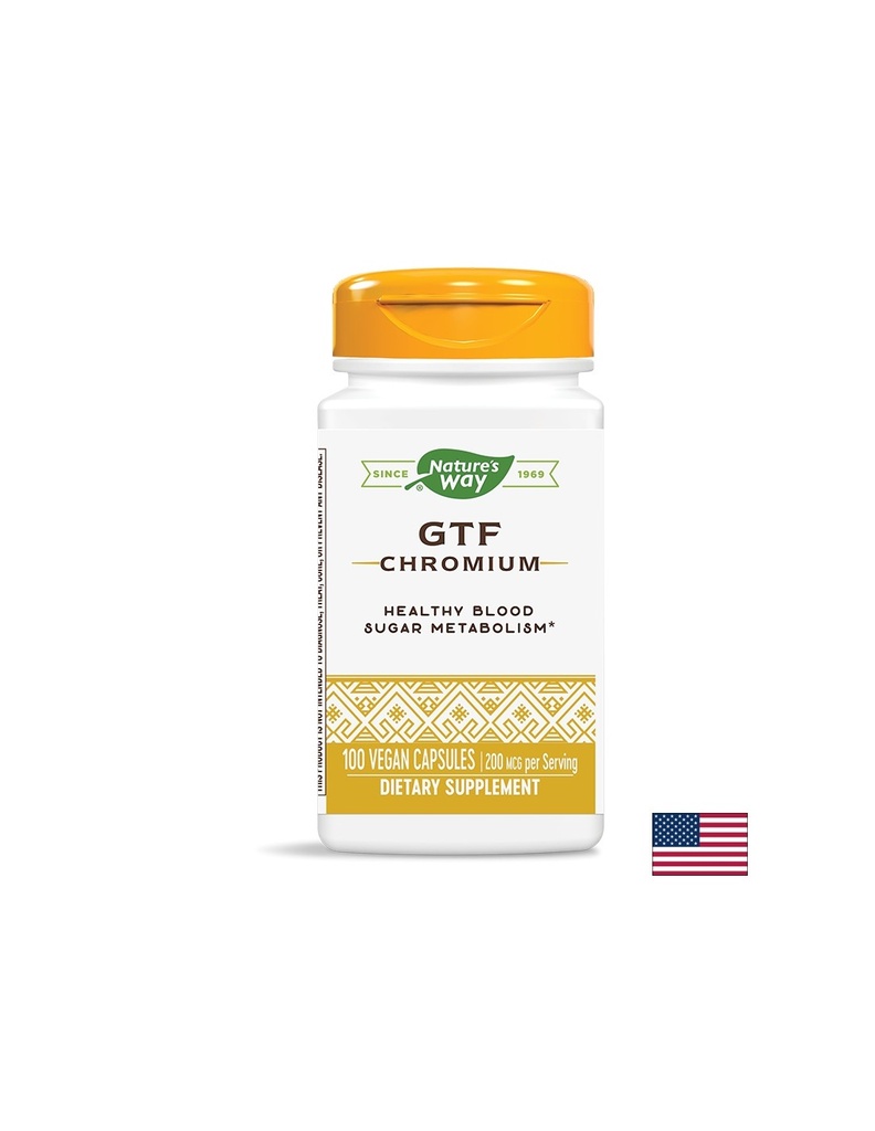 Хром (никотинат) GTF - Контрол на кръвната захар, 200 mcg, 100 капсули Nature’s Way