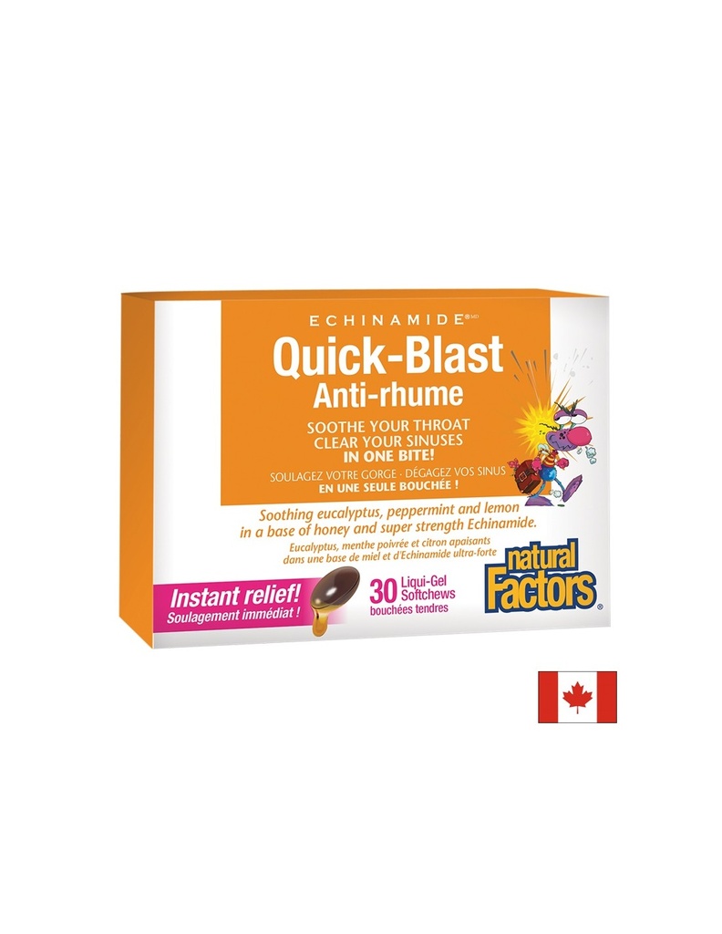 Echinamide® Quick-Blast 85 mg х 30 течни софтгел капсули за дъвчене с ехинацея, мед, ментол и евкалипт Natural Factors