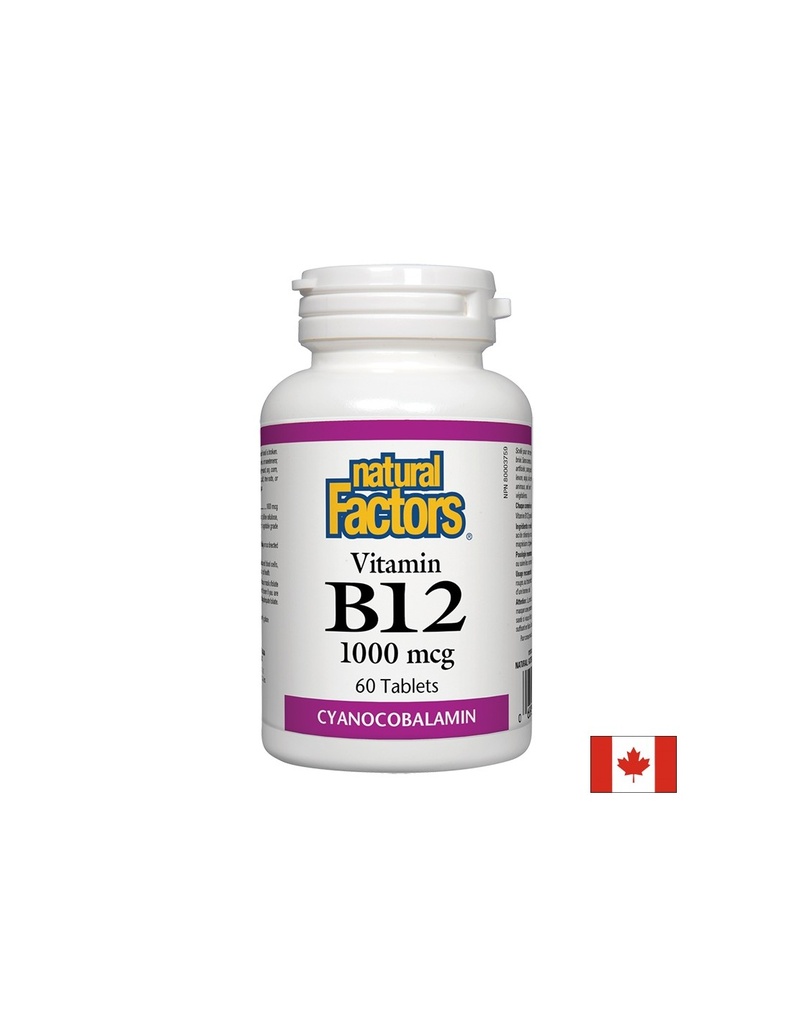Vitamin B12/ Витамин В12 (цианокобаламин) 1000 mcg х 60 таблетки Natural Factors,