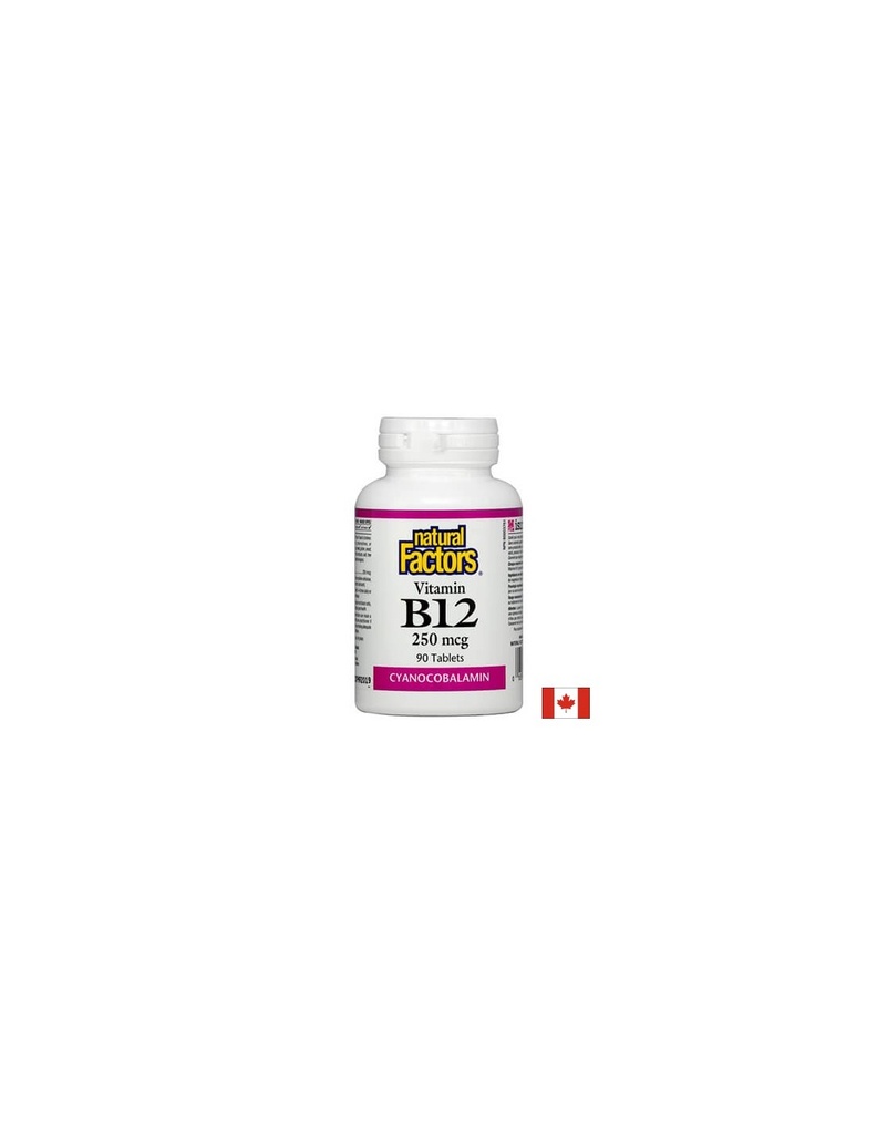 Vitamin B12/ Витамин В12 (цианокобаламин) 250 mcg х 90 таблетки Natural Factors
