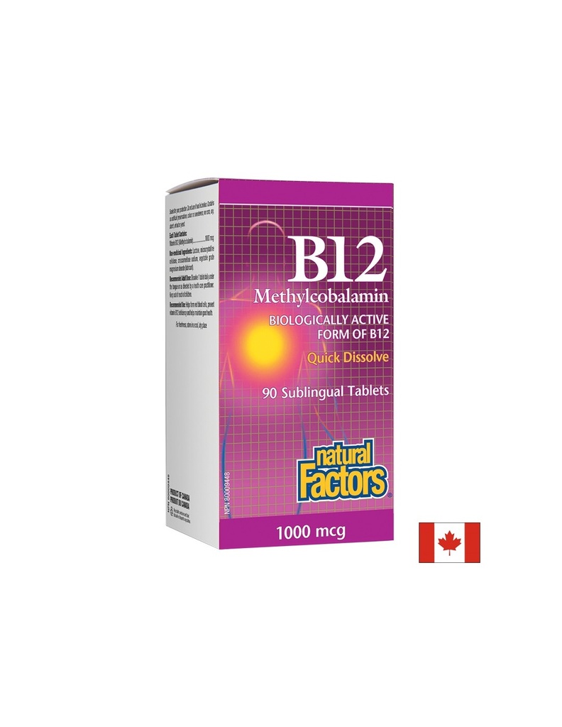 B12 Methylcobalamin/ Витамин В12 (метилкобаламин) 1000 µg, 90 сублингвални таблетки Natural Factors