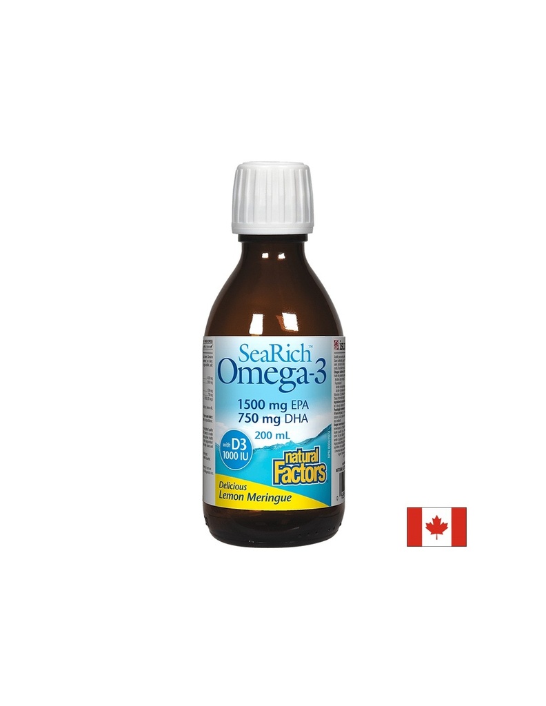 Мозъчна дейност, здрави кости и стави - Омега 3 и витамин D3 SeaRich, 200 ml Natural Factors