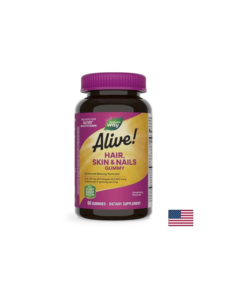 Alive! Hair, Skin & Nails Gummies/ Алайв! Коса, кожа и нокти, 60 желирани таблетки Nature’s Way