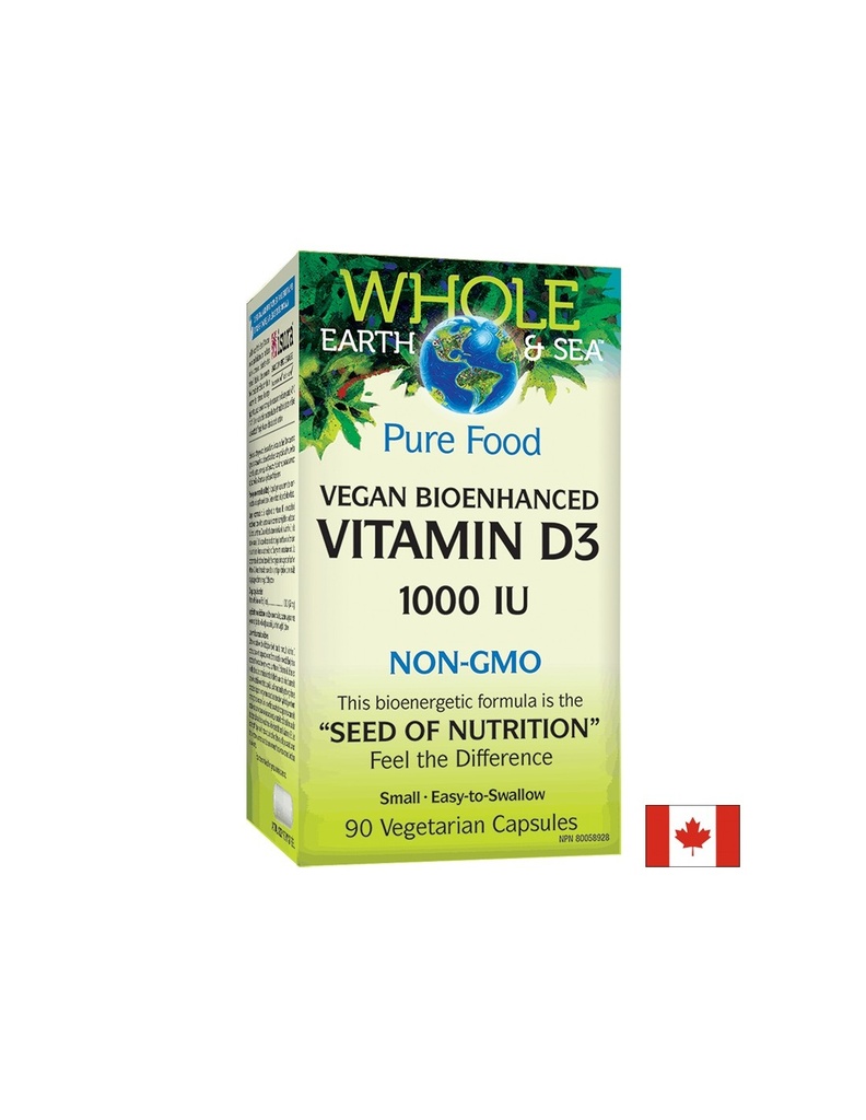 Витамин D3 за вегани - Vitamin D3, vegan, bioenhanced Whole Earth & Sea® 1000 IU, 90 капсули Natural Factors