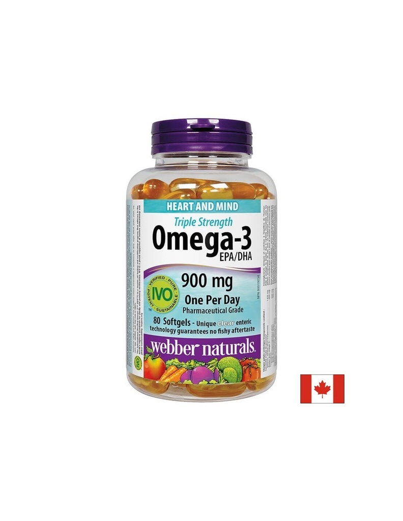 Omega-3 Triple Strenght / Омега-3 900 mg x 80 софтгел капсули Webber Naturals