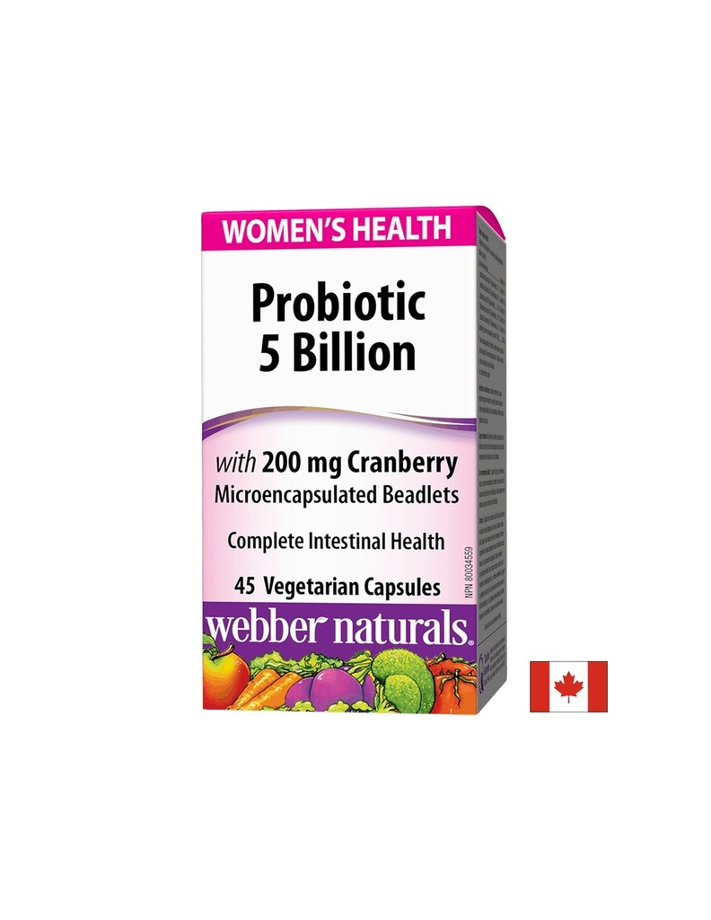Probiotic Women`s Health/ Пробиотик за жени 5 щама, 5 млрд. активни пробиотици + Червена боровинка х 45 капсули Webber Naturals