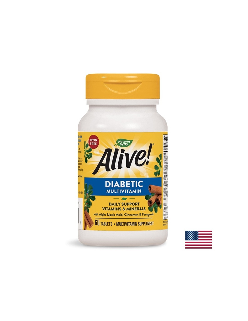 Мултивитамини за диабетици Whole food Алайв! - Alive! Diabetic Multivitamin, 60 таблетки Nature’s Way