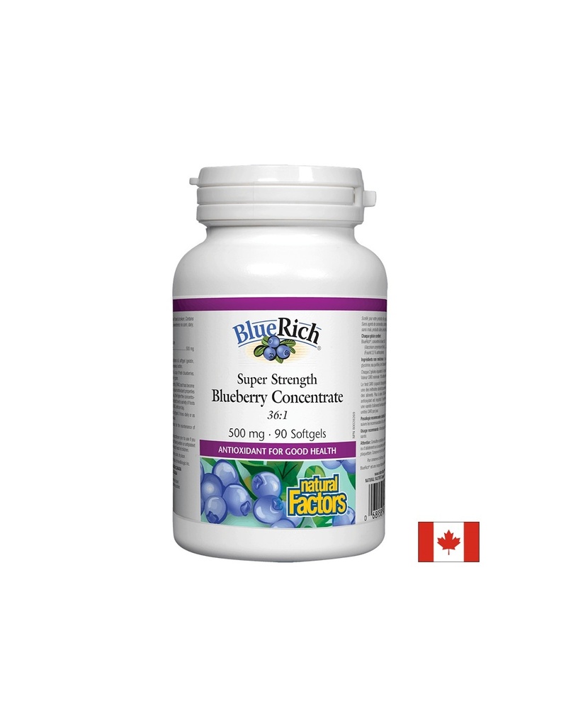 BlueRich® Super Strength Blueberry Concentrate / Синя боровинка супер концентрат, 500 mg, 90 капсули Natural Factors