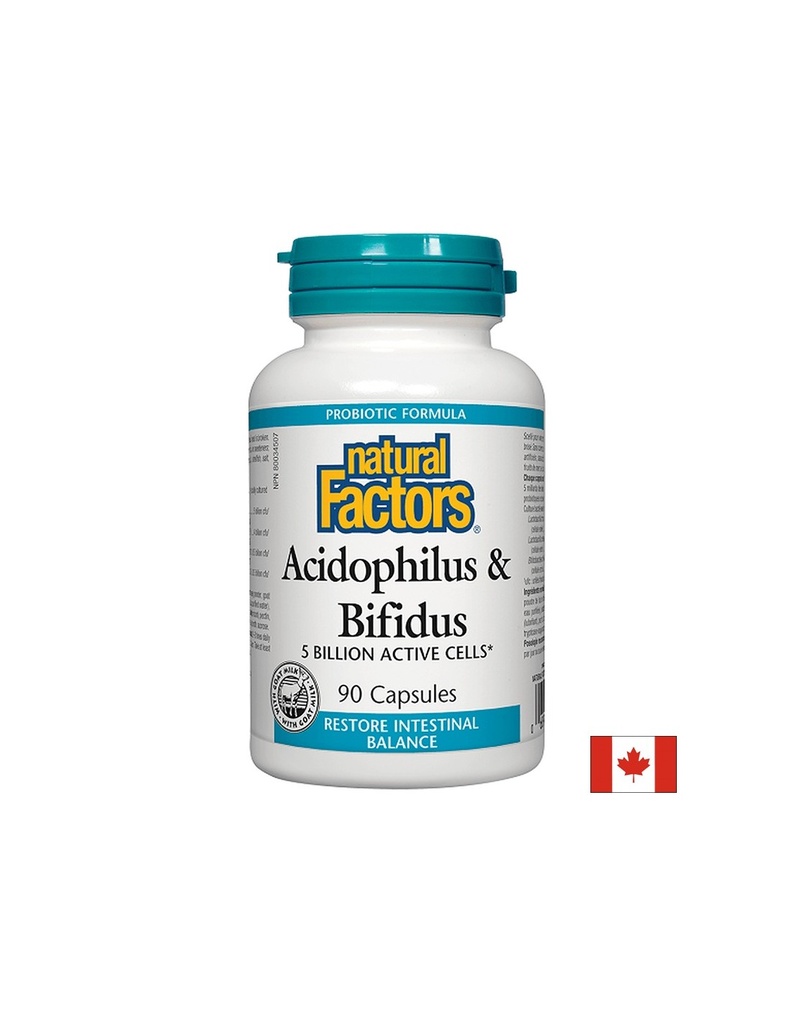 Acidophilus & Bifidus 5 Billion Active Cells / Ацидофилус бифидус, 5 милиарда активни пробиотици, 90 капсули Natural Factors