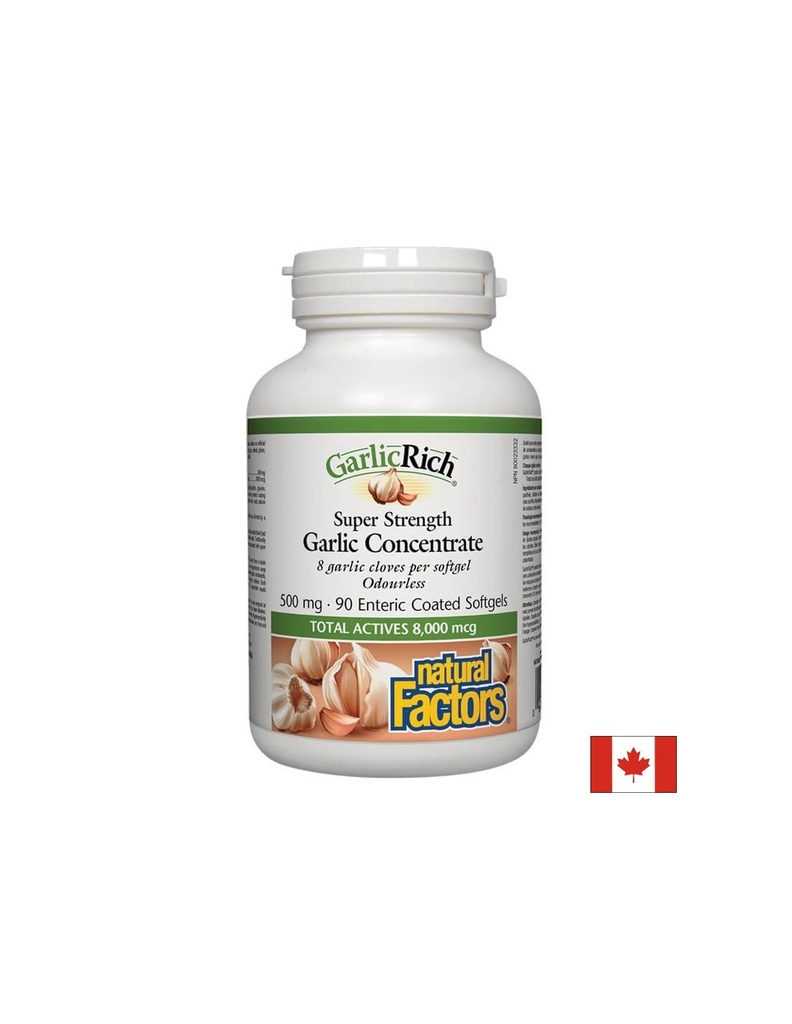 Super Strenght Garlic Concentrate, 90 стомашно устойчиви софтгел капсули Natural Factors