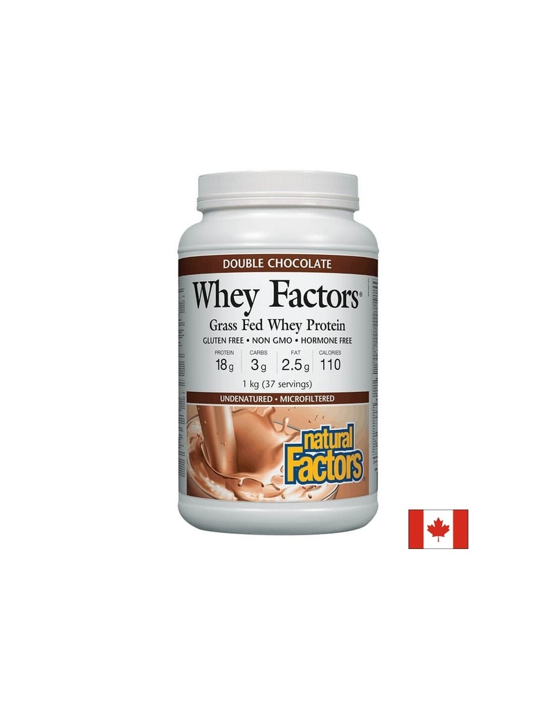 Whey Factors® Grass Fed Whey Protein - Суроватъчен протеин изолат с вкус на шоколад, 1 kg прах Natural Factors