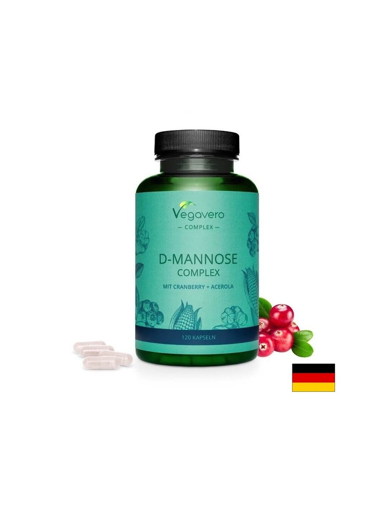 D-Mannose Complex mit Cranberry + Acerola/ Д-маноза комплекс с червена боровинка и ацерола, 120 капсули, 100% Vegan Vegavero