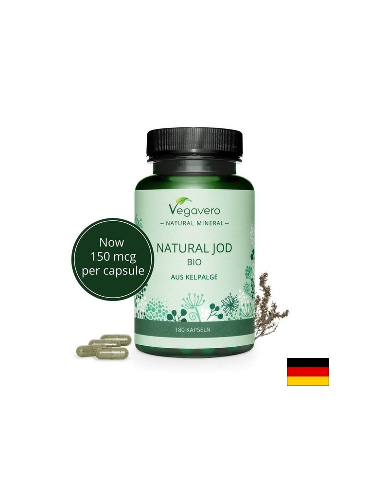 Natural Jod Bio Aus Kelpalge/ Натурален йод от био водорасли, 180 капсули, 100% Vegan Vegavero