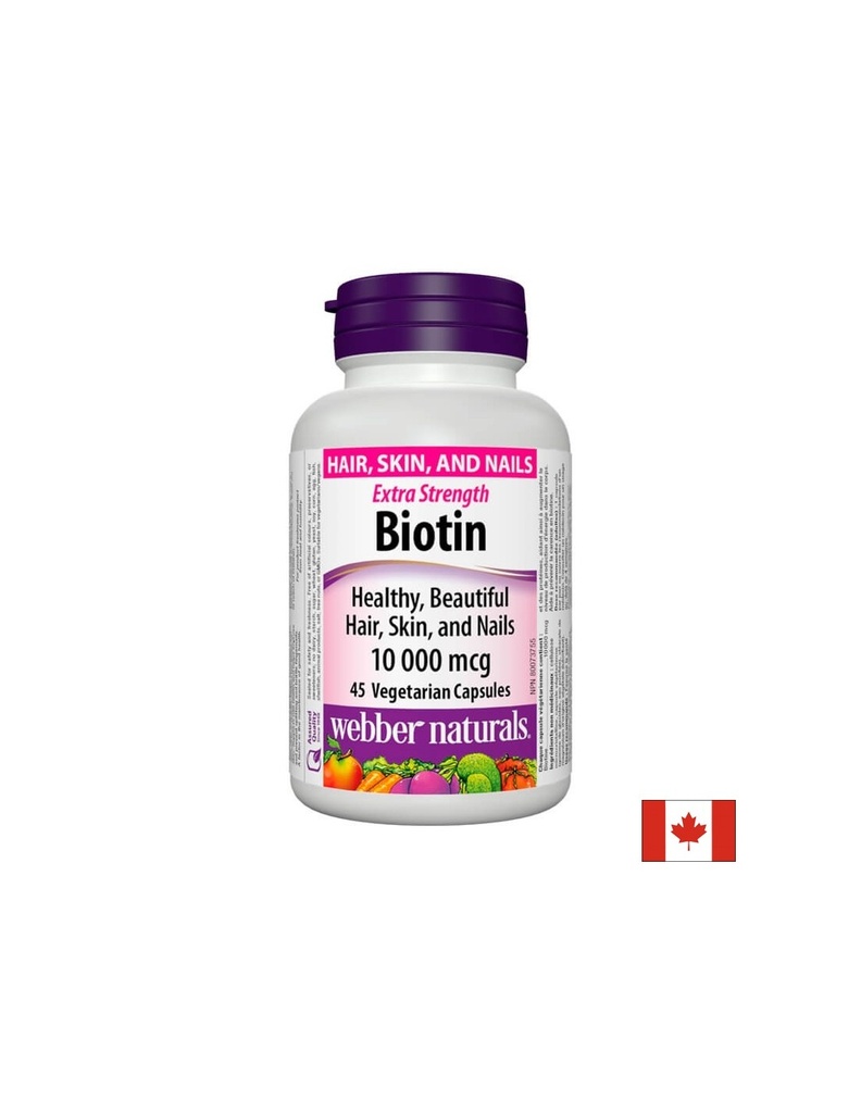 Biotin Extra Strength / Биотин екстра сила, 10000 mcg, 45 капсули Webber Naturals