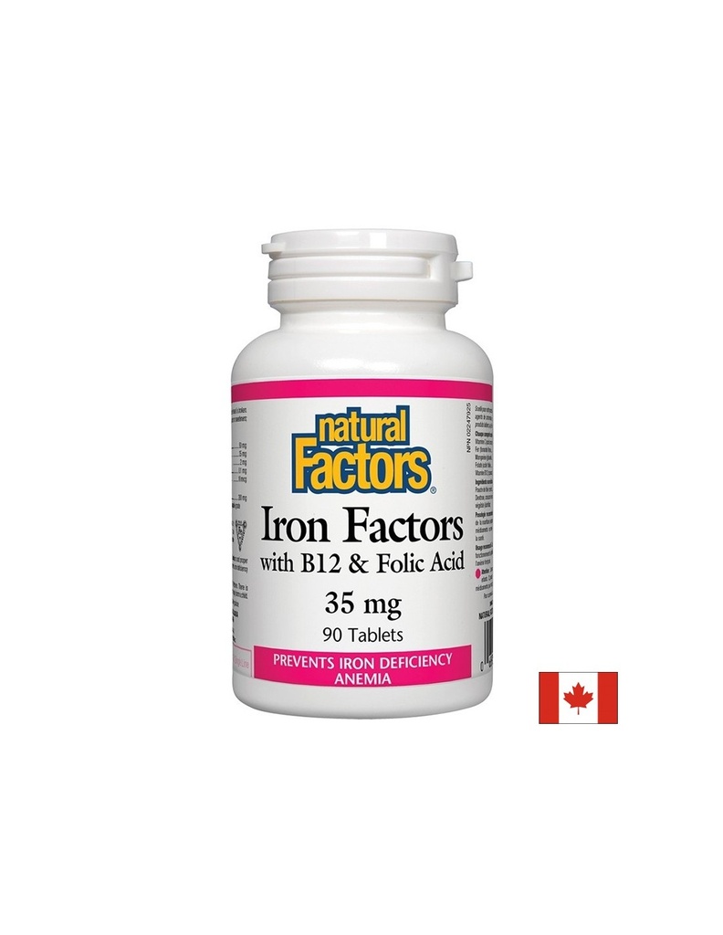 Iron Factors® - Желязо с витамин В12 и фолиева киселина, 90 таблетки Natural Factors