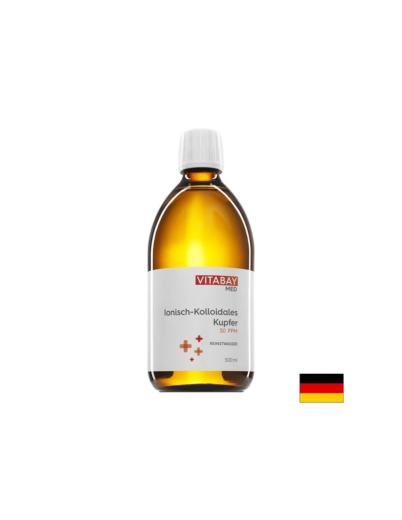 MED Kolloidales Kupfer 50 PPM - Колоидна мед 50 PPM, силно концентрирана (степен на чистота 99,99%), 500 ml Vitabay