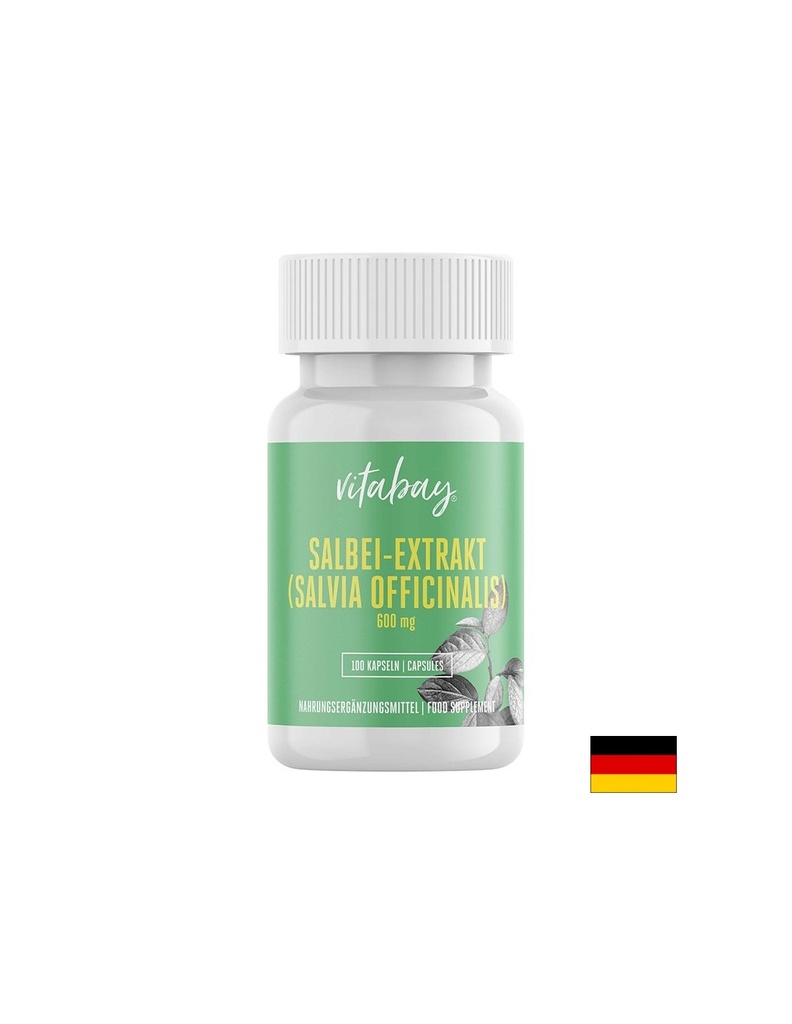 Salbei Extrakt, Sage Leaf - Екстракт от градински чай 600 mg, 100 капсули  Vitabay