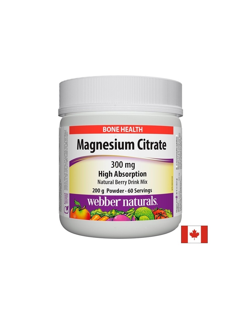 Magnesium Citrate - Магнезий цитрат с висока абсорбация 300 mg, 200 g прах с вкус на горски плодове Webber Naturals