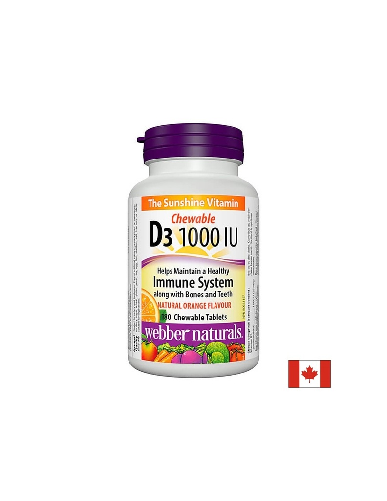 Здрави кости и зъби - Витамин D3 1000 IU, 180 дъвчащи таблетки Webber Naturals