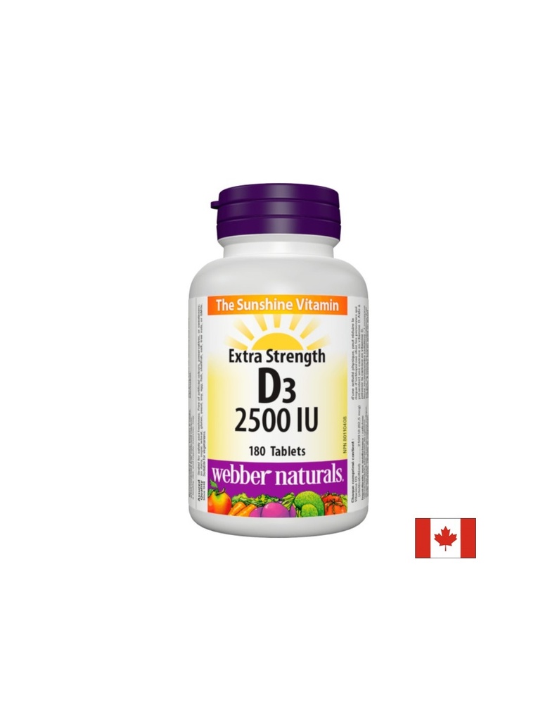 Здрави кости и силен имунитет - Витамин D3 2500 IU, 180 таблетки Webber Naturals