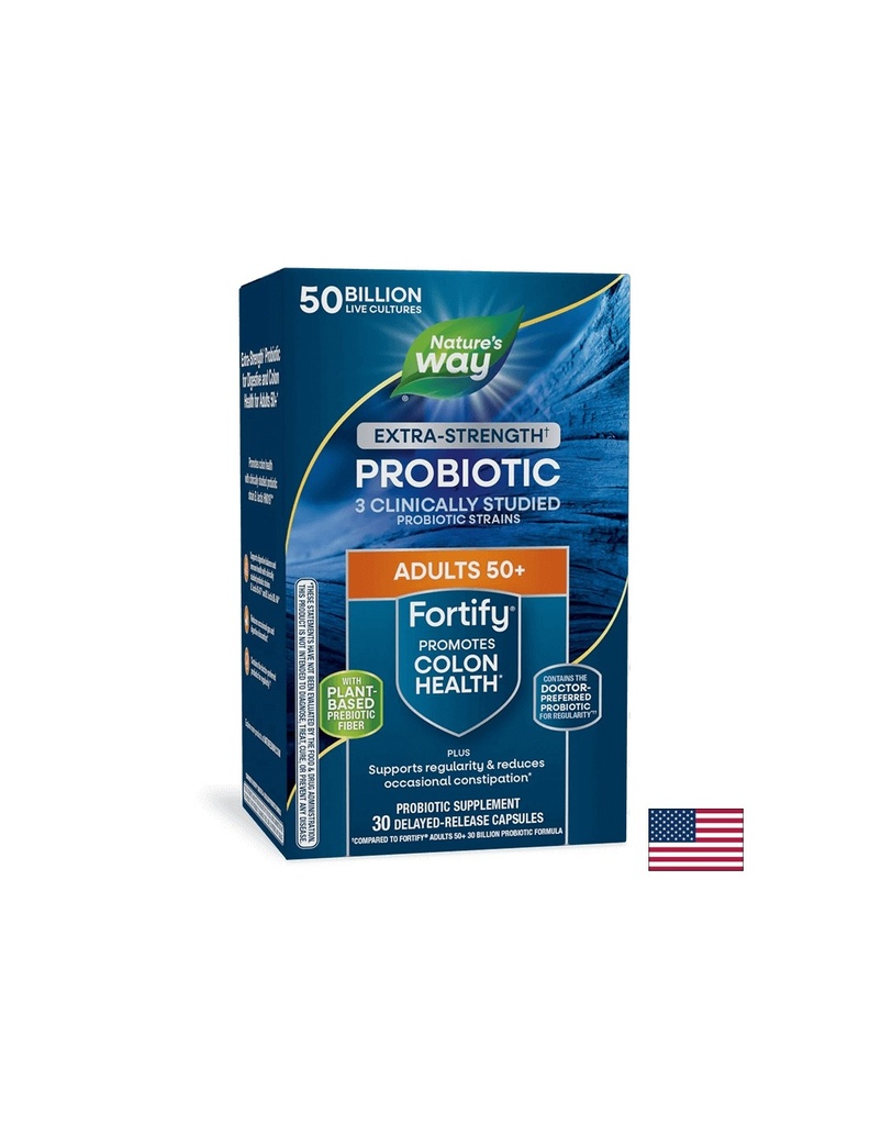 Пробиотик + пребиотици 50+ високо дозирани - Fortify Age 50+ Probiotic Extra Strength, 50 млрд. активни пробиотици, 30 капсули