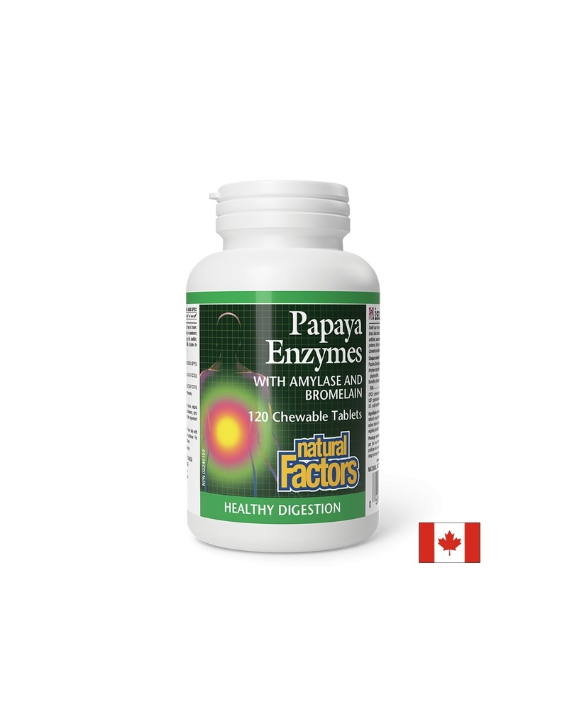 Храносмилане - Папая Eнзими с Амилаза и Бромелаин, 120 дъвчащи таблетки Natural Factors