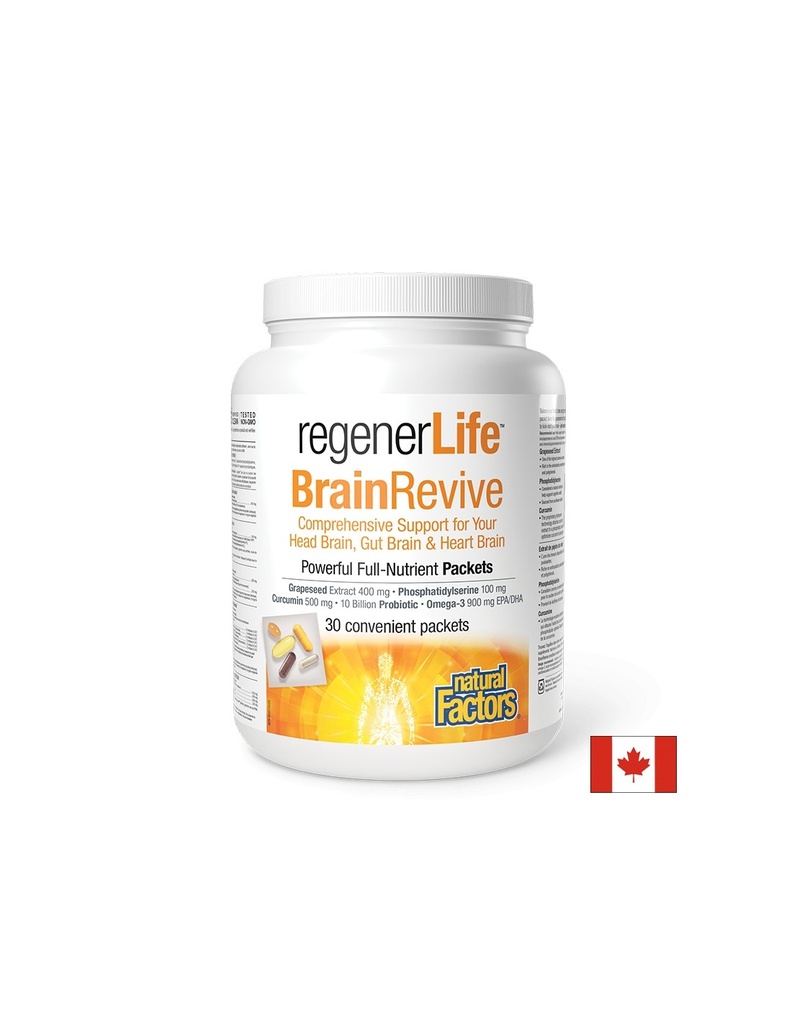 30 дневна програма в подкрепа на когнитивното и мозъчно здраве - Rеgener Life™ BrainRevive, 30 индивидуално опаковани пакетчета Natural Factors
