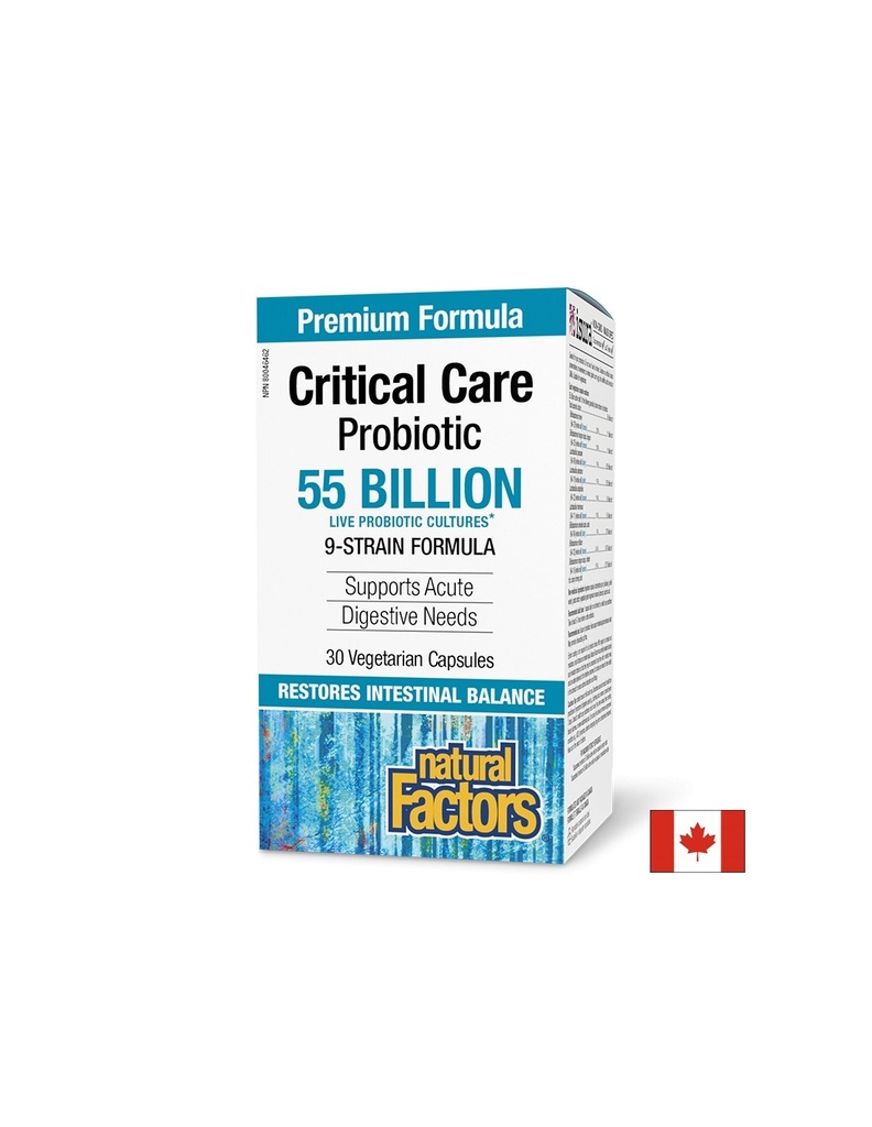 Пробиотик - Critical Care Probiotic, 55 млрд. активни пробиотици, 9 щама формула, 30 V-капсули Natural Factors