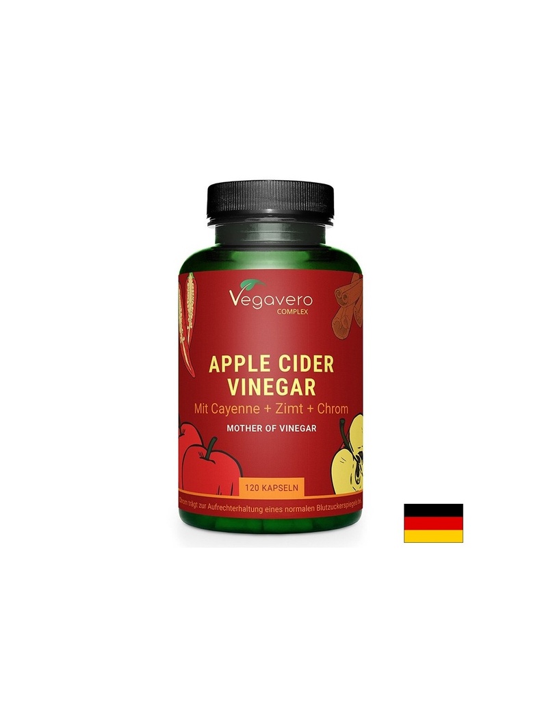 Контрол на кръвната захар и теглото - Ябълков оцет + лют червен пипер, канела и хром, 120 капсули