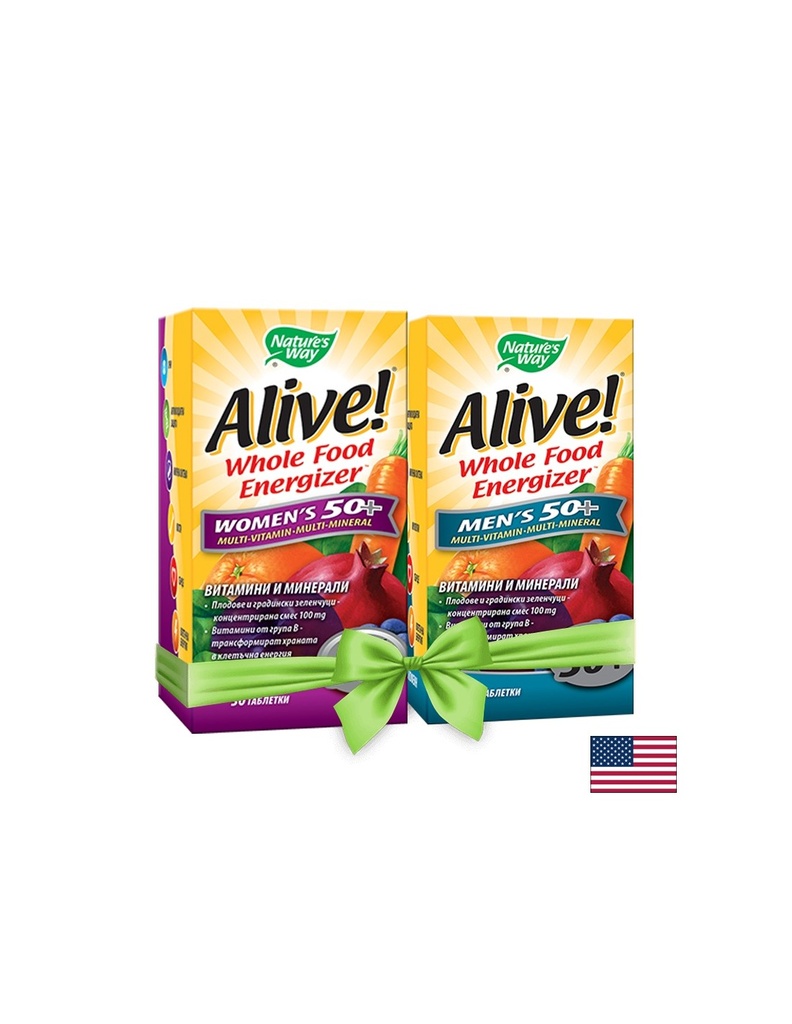 Промо пакет Мултивитамини Alive! таблетки за жени 50+ и мъже 50+