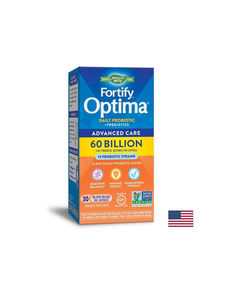 Fortify™ Optima® Advanced Care Probiotic - Фортифай - Оптима пробиотик + пребиотици, 60 милиарда активни пробиотици, 30 капсули Nature’s Way