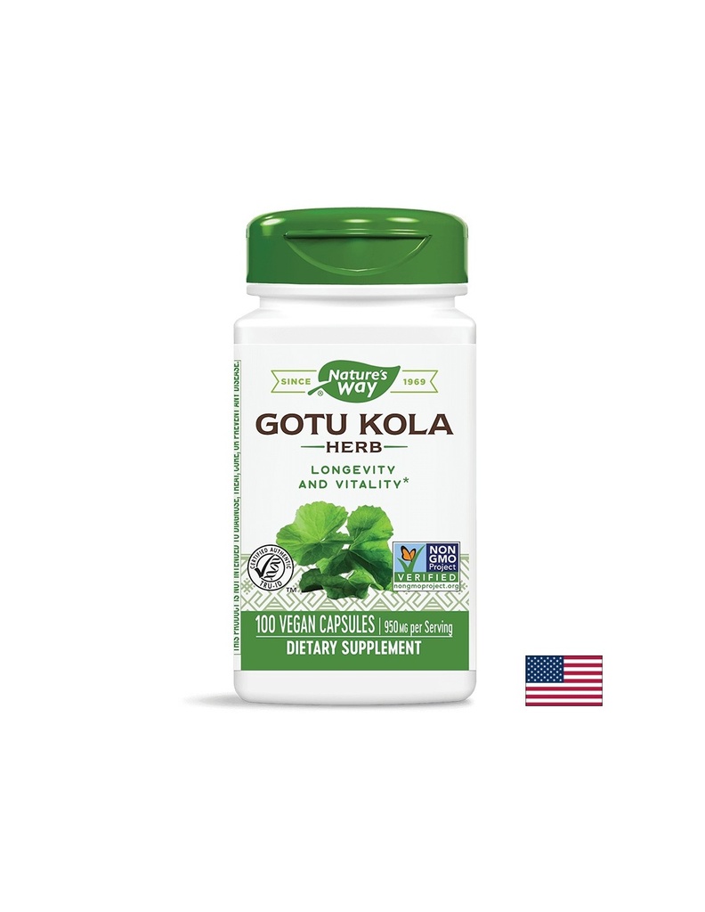 Студени крайници, кръвообращение - Готу Кола, 475 mg, 100 капсули Nature’s Way
