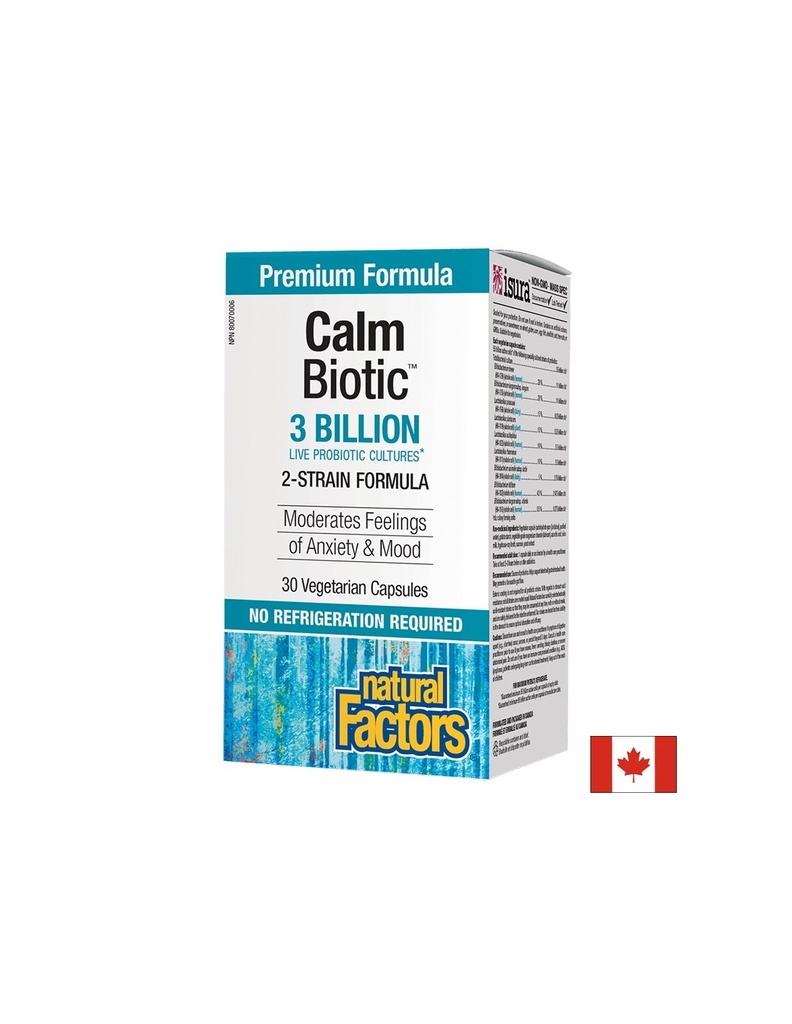 Calm Biotic® - Пробиотик срещу стрес и нервен стомах 3 млрд. активни пробиотици, 2 щама, 30 капсули Natural Factors