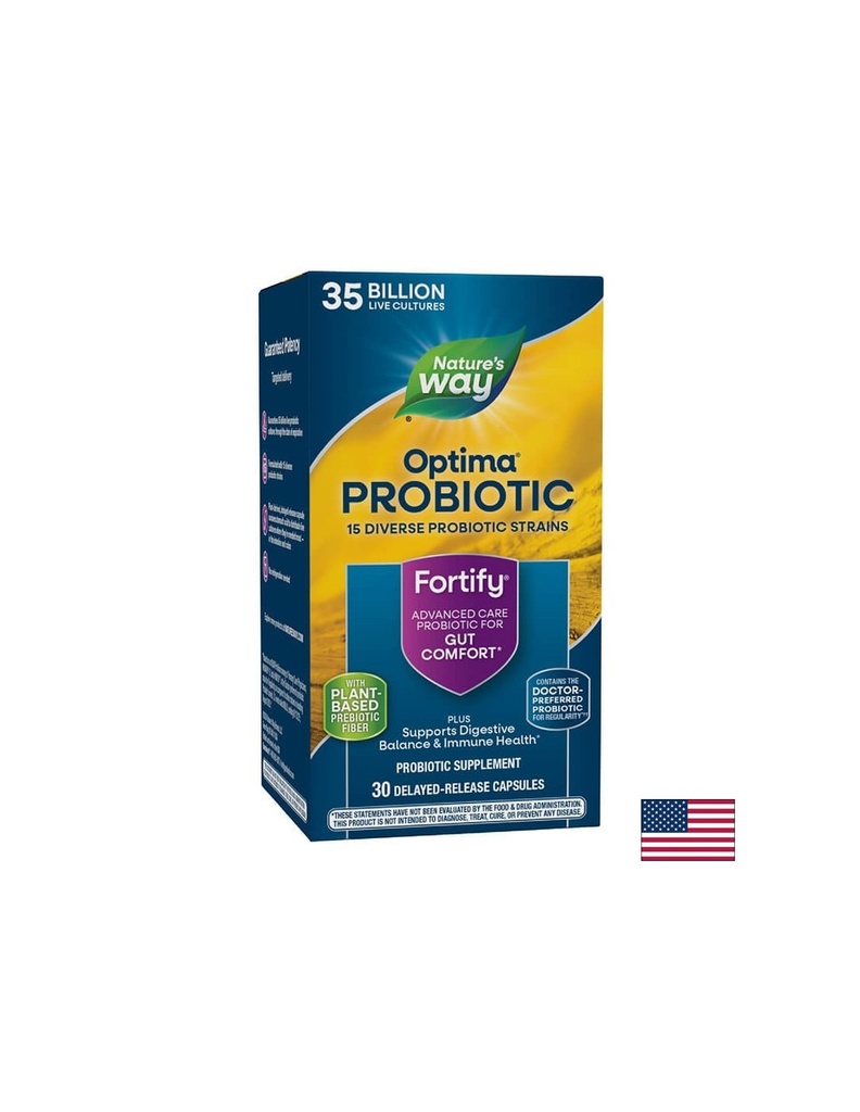 Fortify™ Optima®  Daily Probiotic + Prebiotic - Фортифай Оптима пробиотик, 35 милиарда активни пробиотици, 30 капсули Nature’s Way