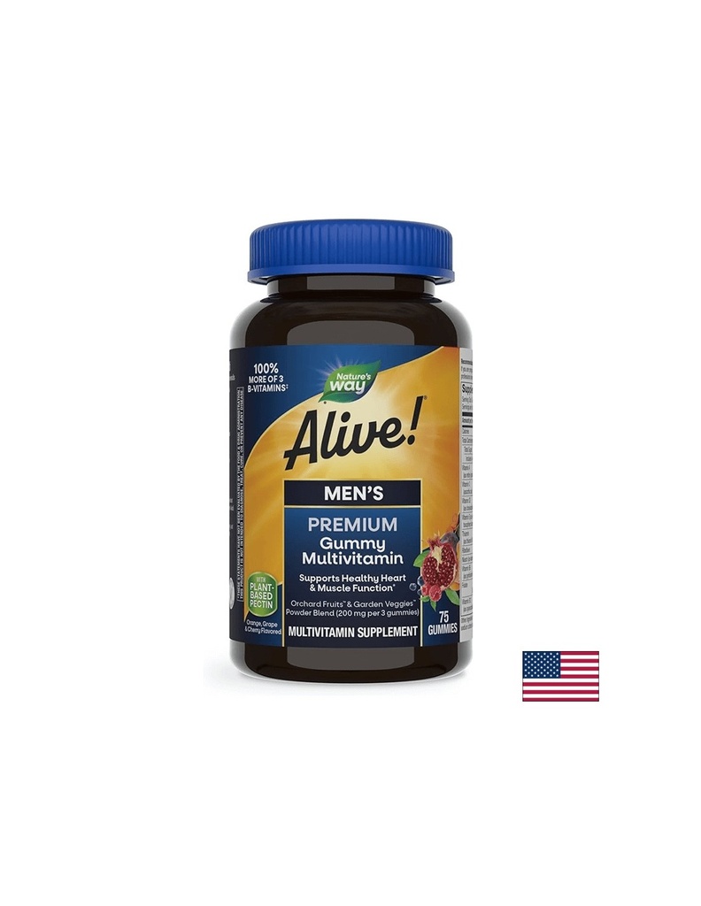 Alive! Men's Premium Gummies Multivitamin / Алайв! Премиум мултивитамини за мъже, 75 желирани таблетки Nature’s Way