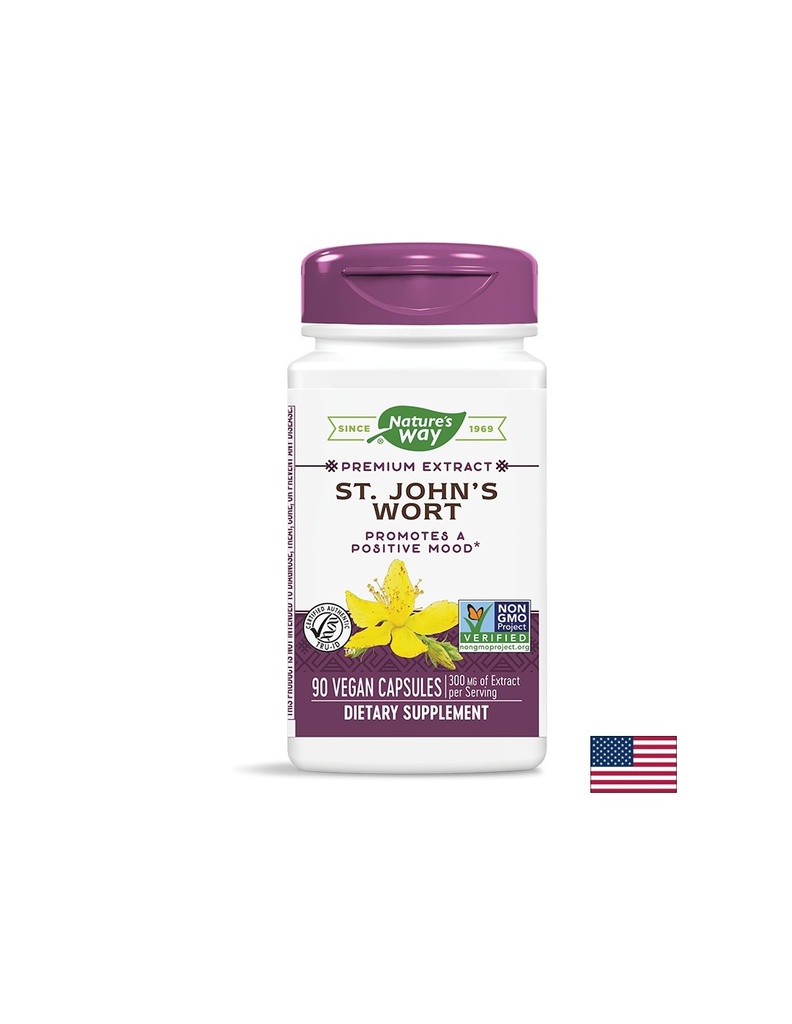 Подобрява настроението - Жълт кантарион премиум екстракт - St. John`s Wort 420 mg, 90 капсули Nature’s Way