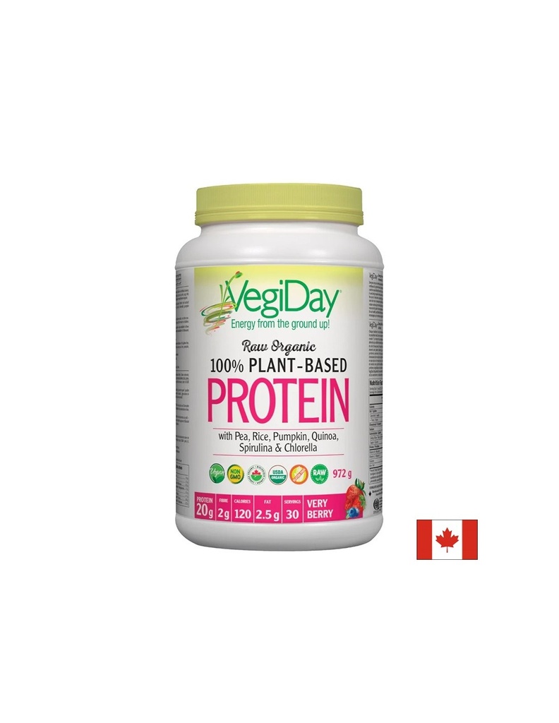 Растителен протеин VegiDay от 100% органичен грах, ориз и семена, 936 g, 30 дози, с вкус на горски плодове