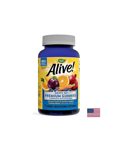 [15898] Alive! Men’s 50+ Premium Gummies Multivitamin / Алайв! Премиум мултивитамини за мъже 50+, 75 желирани таблетки Nature’s Way