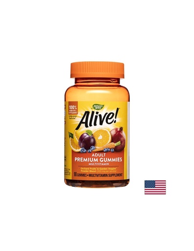 [15817] Alive! Adult Premium Gummies Multivitamin / Алайв! Премиум мултивитамини за възрастни, 90 желирани таблетки Nature’s Way