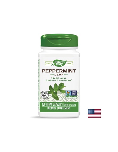 [14160] Peppermint Leaf - Мента (лист) – за успокояване на раздразненото дебело черво 350 mg, 100 капсули Nature’s Way
