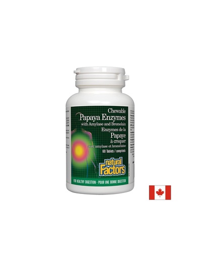 [1748 NF] Papaya Enzymes with Amylase and Bromelain - Папая ензими с амилаза и бромелаин, 60 дъвчащи таблетки Natural Factors