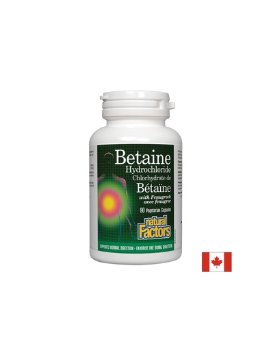 [1720 NF] Betaine Hydrochloride / Бетаин Хидрохлорид, 500 mg, 90 капсули Natural Factors
