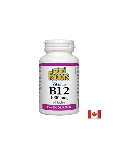 [1245 NF] Vitamin B12/ Витамин В12 (цианокобаламин) 1000 mcg х 60 таблетки Natural Factors,